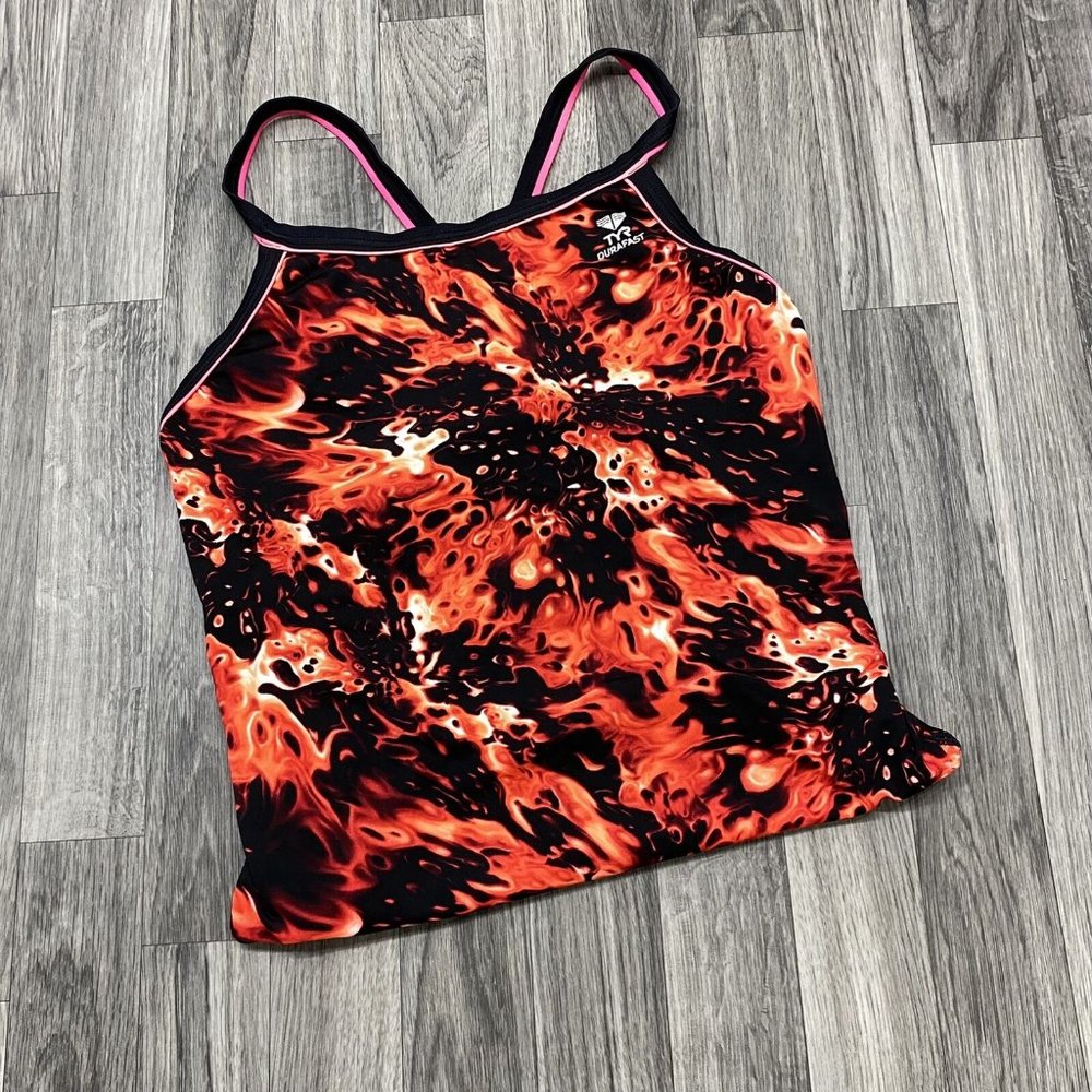 TYR Dura Fast Embroidered Logo Red/Black Print One Piece Swimsuit Women's Size M